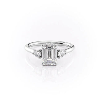 1.91 CT Emerald Three stone Halo Moissanite Engagement Ring sparkle view