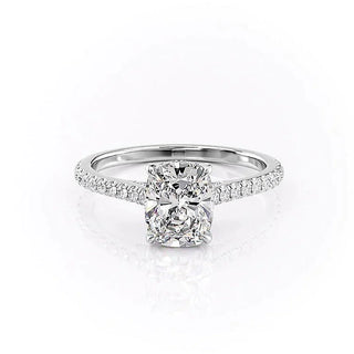 Chic 2.0ct cushion hidden halo moissanite ring overhead view