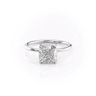 Radiant 2.0ct cushion hidden halo moissanite ring overhead view