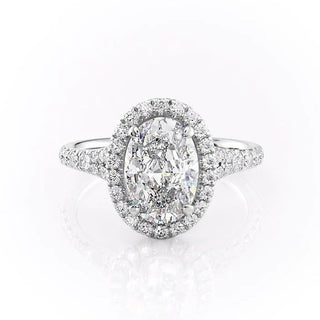 2.10 CT Oval Halo Split Shank Pave Setting Moissanite Engagement Ring