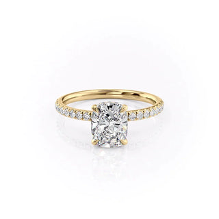 2.0CT Cushion Cut Hidden Halo Pave Diamond Moissanite Engagement Ring