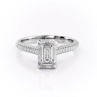 2.10 CT Emerald Solitaire Triple Pave Moissanite Engagement Ring
