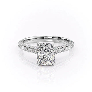 2.0CT Elongated Cushion Cut Hidden Halo Three Side Pave Moissanite Engagement Ring