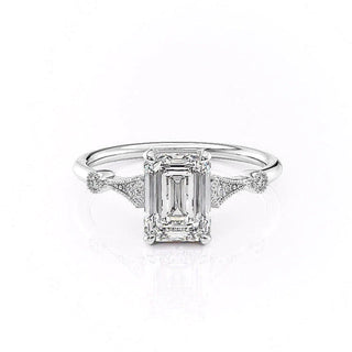 1.91 CT Emerald Cut Solitaire Milgrain Pave Set Moissanite Engagement Ring