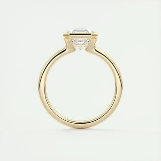 2.03CT Asscher Cut Half Bezel Solitaire Moissanite Engagement Ring