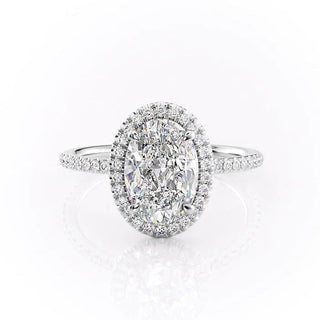 2.10 Oval Cut Halo Style Moissanite Engagement Ring