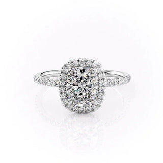 2.0CT Elongated Cushion Cut Halo Pave Diamond Moissanite Engagement Ring