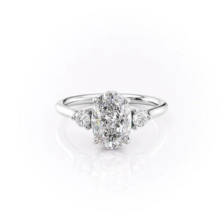2.72 CT Oval Cut Three stone Halo Moissanite Engagement Ring sparkle view