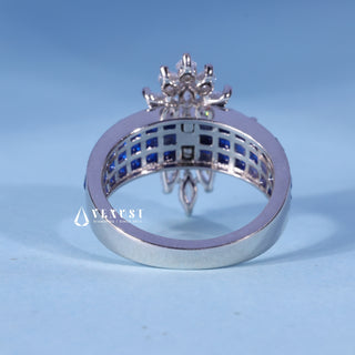 Angled view of the Round Marquise Moissanite Cluster Engagement Ring band and setting