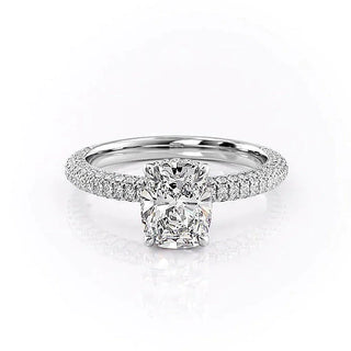 Brilliant 2.0ct cushion hidden halo moissanite ring overhead view