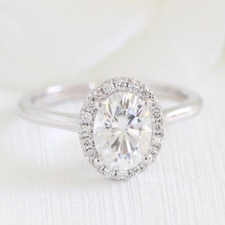 Vintage 1.50ct oval halo moissanite ring top view