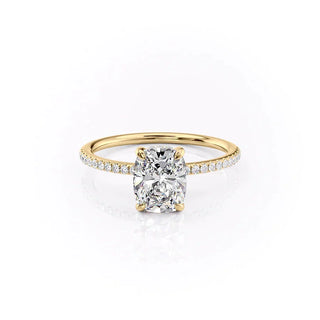 Exquisite 2.0ct cushion hidden halo moissanite ring overhead view