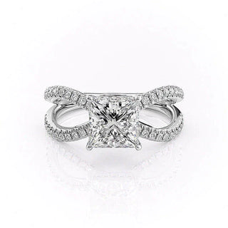 2.08CT Princess Cut Split Shank Diamond Moissanite Engagement Ring