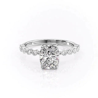Lustrous 2.0ct cushion hidden halo moissanite ring overhead view