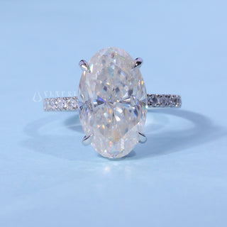 Oval Cut Moissanite Pave Hidden Halo Engagement Ring front view with upright centre stone