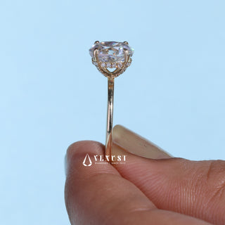 Gorgeous 1.0ct oval hidden halo moissanite ring top view