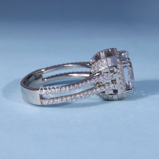 Angled view of Asscher Cut Halo Pave Engagement Ring with Moissanite