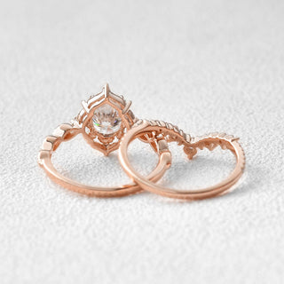 1.50ct Oval Cut Vintage Signature Bridal Ring Sets in 18K Solid Gold