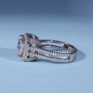 Asscher Cut Halo Pave Engagement Ring with Moissanite opposite side view