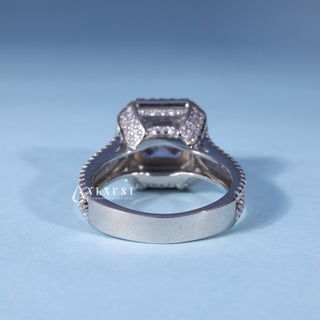 Rear gallery view of Asscher Cut Halo Pave Engagement Ring with Moissanite