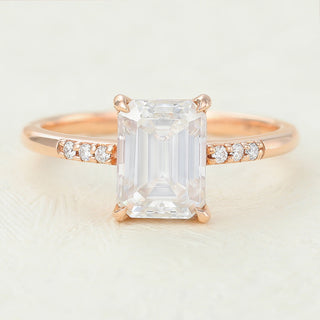 1.60 CT Emerald Pave Sparkling Moissanite Engagement Ring front view