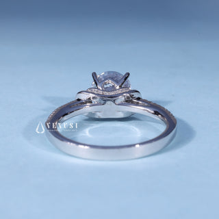 Rear gallery view of Round Cathedral Moissanite Engagement Ring with Halo Pave