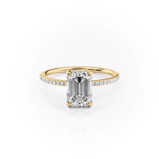 2.10 CT Emerald Brilliant Halo Moissanite Engagement Ring front view