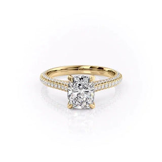 2.0CT Elongated Cushion Cut Hidden Halo Three Side Pave Moissanite Engagement Ring