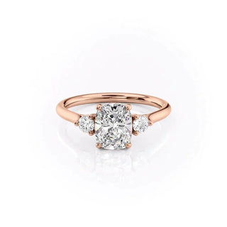 2.0 CT Cushion Three stone Halo Moissanite Engagement Ring front view