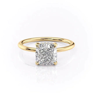 Radiant 2.0ct cushion hidden halo moissanite ring tilted view catching the light