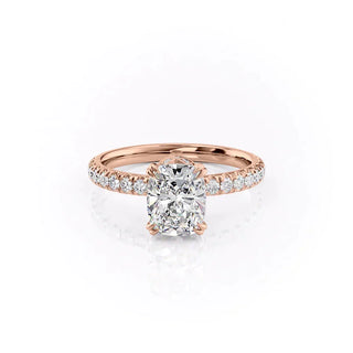 Shimmering 2.0ct cushion hidden halo moissanite ring tilted view catching the light