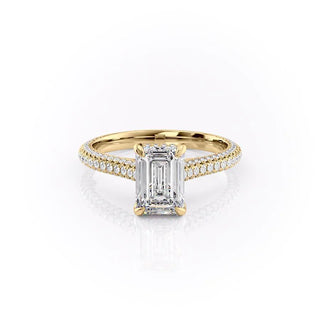 2.10 CT Emerald Solitaire Triple Pave Moissanite Engagement Ring