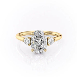 2.72 CT Oval Cut Three stone Halo Moissanite Engagement Ring front view
