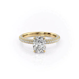 Brilliant 2.0ct cushion hidden halo moissanite ring tilted view catching the light