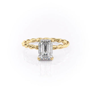 2.10 CT Emerald Cut Solitaire Twisted Rope Moissanite Engagement Ring