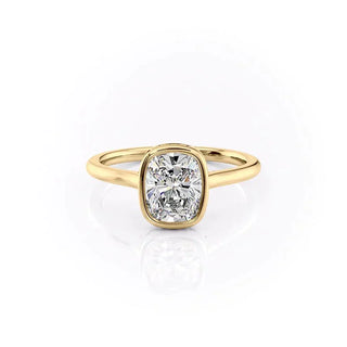 2.0CT Cushion Cut Bezel Solitaire Moissanite Diamond Engagement Ring