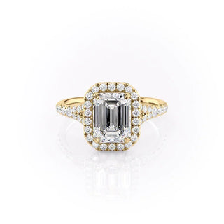 1.91 CT Emerald Cut Halo Split Shank Diamond Moissanite Engagement Ring