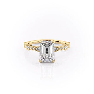 1.91 CT Emerald Cut Vintage Pave Diamond Moissanite Engagement Ring