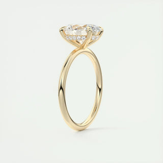 Brilliant 1.91ct oval hidden halo moissanite ring tilted view catching the light