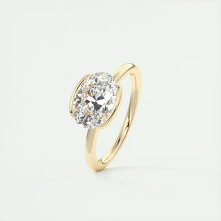 1.91CT Oval Half Bezel Solitaire Moissanite Engagement Ring