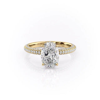 2.10 CT Oval Cut Solitaire 3 Side Pave Set Moissanite Engagement Ring