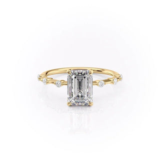 2.10 CT Emerald Solitaire Halo Moissanite Engagement Ring front view