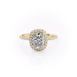 2.0CT Elongated Cushion Cut Halo Pave Diamond Moissanite Engagement Ring
