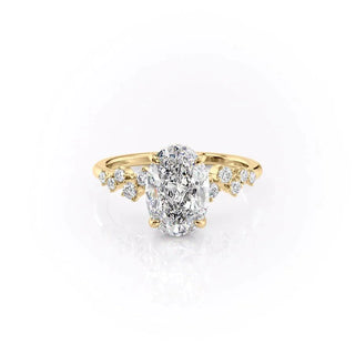 2.10 Oval Cut Cluster Style Moissanite Engagement Ring