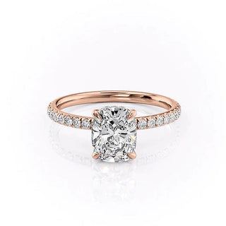 2.0CT Cushion Cut Hidden Halo Pave Diamond Moissanite Engagement Ring