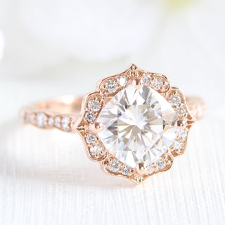Graceful 2.30ct cushion halo moissanite ring top view