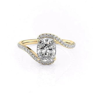 2.0CT Elongated Cushion Cut Bypass Setting Pave Moissanite Diamond Engagement Ring | Timeless Engagement Rings