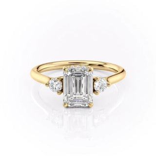 1.91 CT Emerald Three stone Halo Moissanite Engagement Ring front view