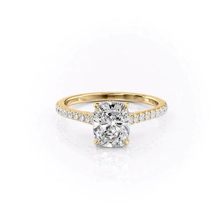 Chic 2.0ct cushion hidden halo moissanite ring tilted view catching the light