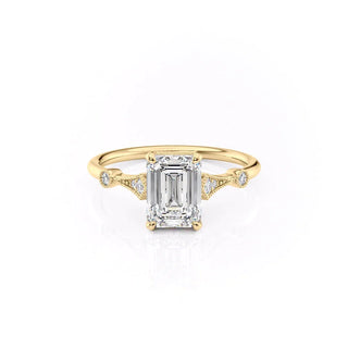1.91 CT Emerald Cut Solitaire Milgrain Pave Set Moissanite Engagement Ring